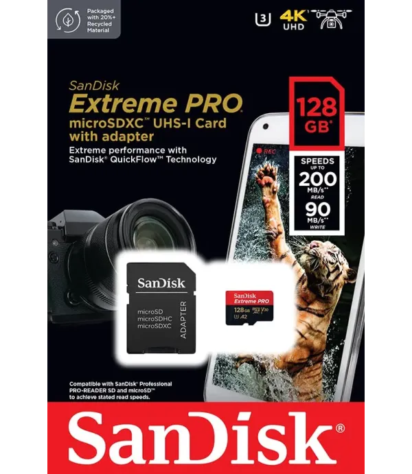 SANDISK EXTREME PRO MICRO SD CARD 128GB 200MBPS