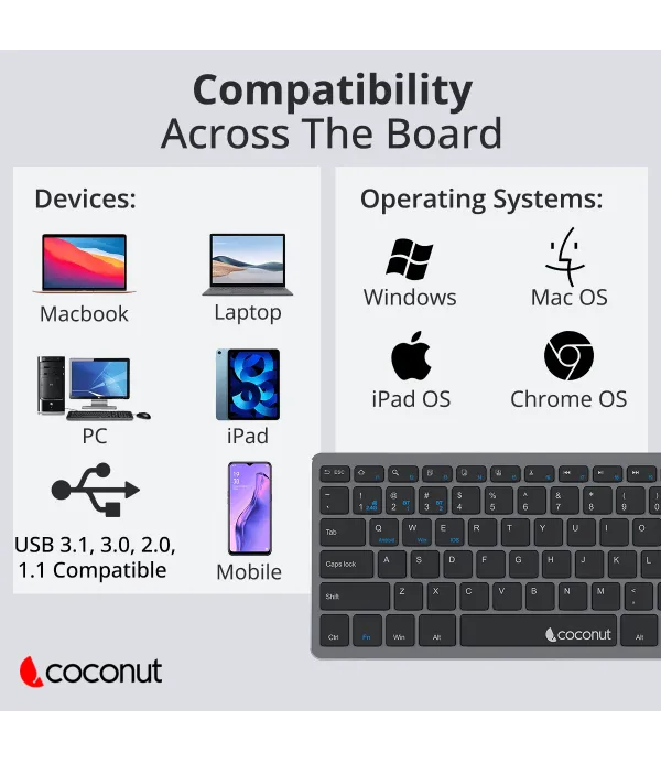 COCONUT WONDER WIRELESS+BT KEYBOARD WHT WK23