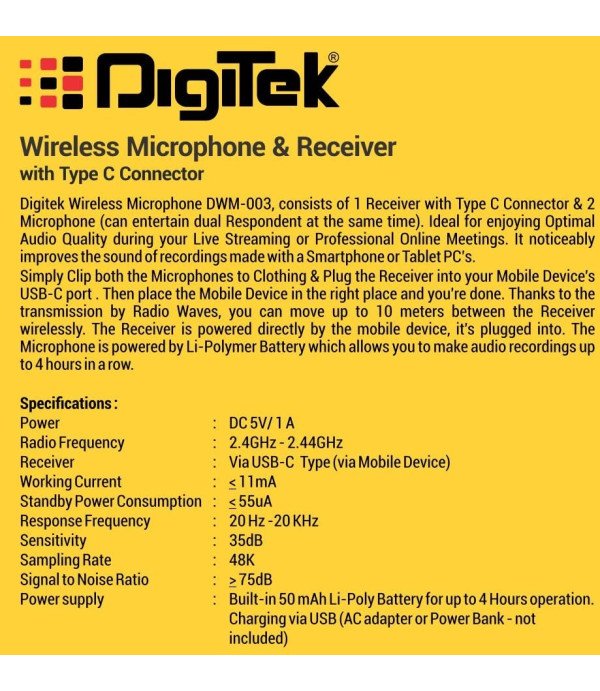 DIGITEK WIRELESS MIC DWM-003