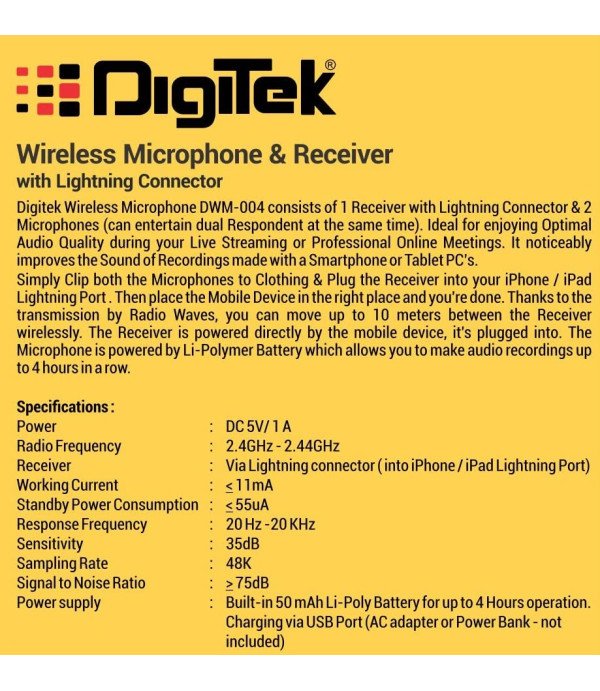 DIGITEK WIRELESS MICROPHONE DWM 004