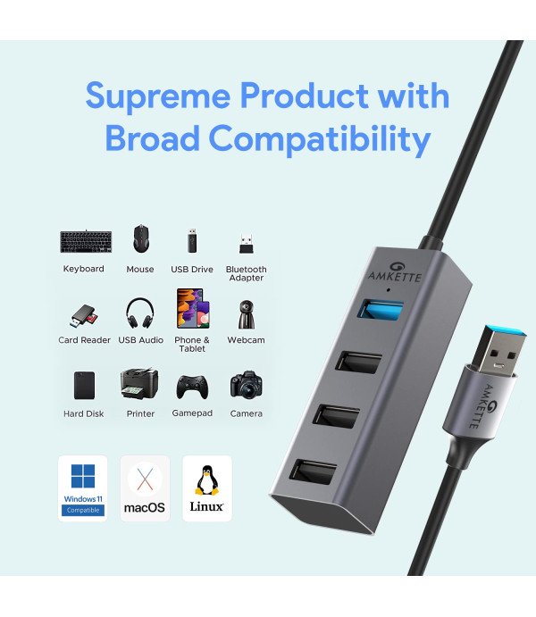 AMKETTE 4 PORT USB 3.0 HUB WITH 1USB 3.0 PORT 427