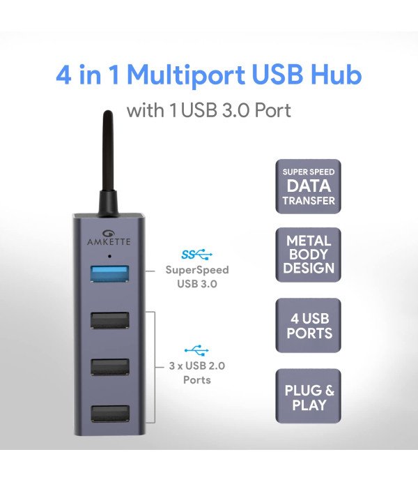 AMKETTE 4 PORT USB 3.0 HUB WITH 1USB 3.0 PORT 427