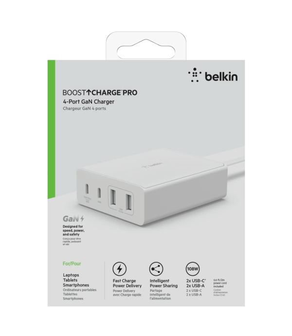 BELKIN 108W 4PORT GAN WALL CHARGER WCH010ZBWH