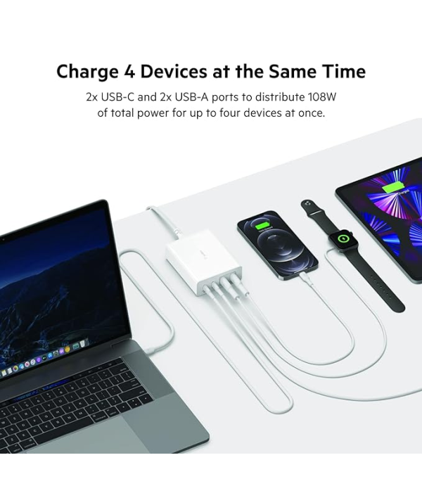 BELKIN 108W 4PORT GAN WALL CHARGER WCH010ZBWH