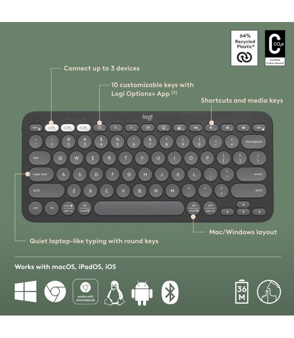 LOGITECH BLUETOOTH KEYBOARD K380 PEBBLE 2