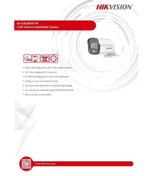 HIKVISION BULLET CAMERA DS2CE10HFT-F 3.6MM
