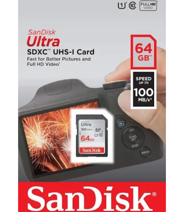 SANDISK MEMORY CARD SD 64GB - 100MBPS