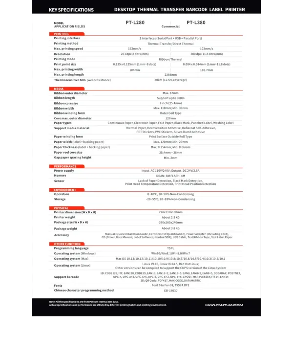 PANTUM THERMAL TRANSFER BARCODE LABLE PRINTER PT-L280