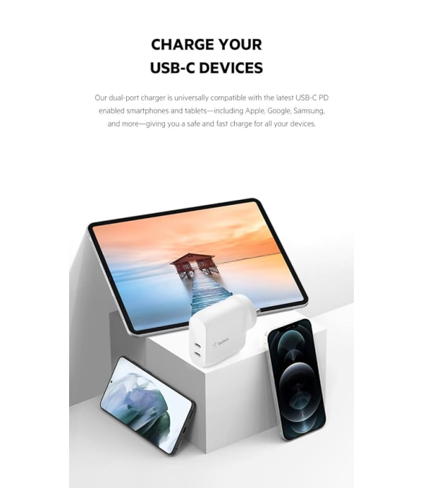 BELKIN DUAL USB C PD WALL CHARGER 40W WCB006ZBW