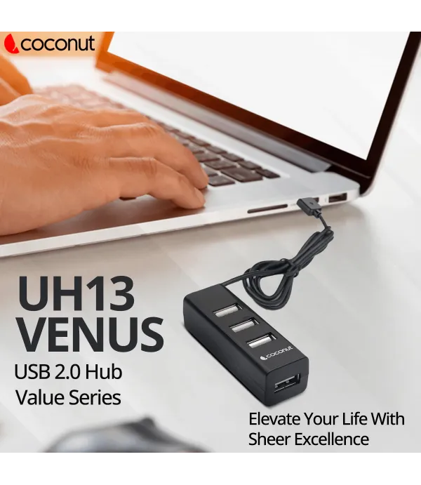 COCONUT 4 PORT USB 2.0 HUB WITH 1 MTR CABLE VEENUS