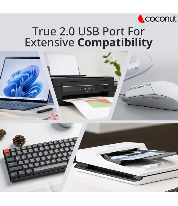 COCONUT 4 PORT USB 2.0 HUB WITH 1 MTR CABLE VEENUS