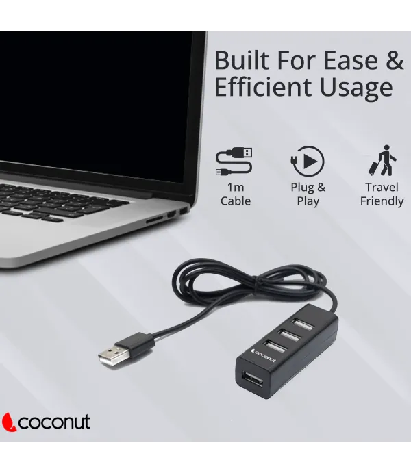 COCONUT 4 PORT USB 2.0 HUB WITH 1 MTR CABLE VEENUS