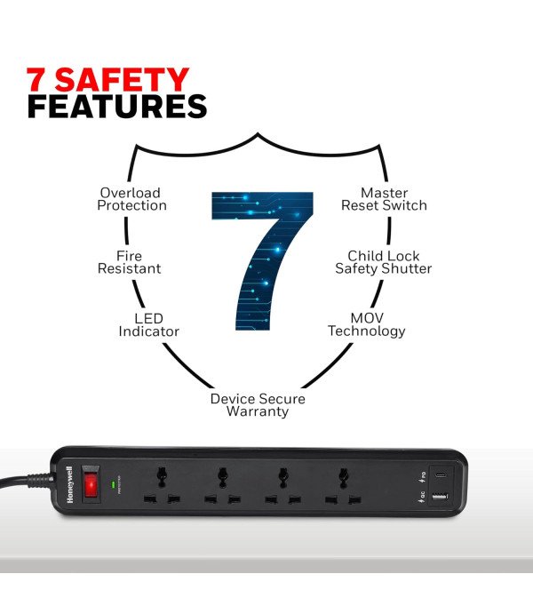 HONEY WELL 4 OUT SURGE PROTECTOR MASTER SWITCH USB PD18W