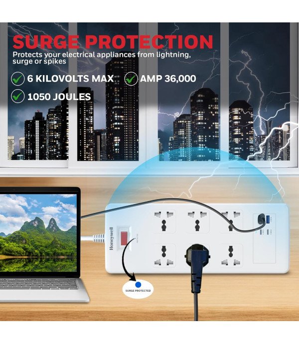 HONEY WELL 6 OUT SURGE PROTECTOR WITH 2 TYPEC WITH PD & 2