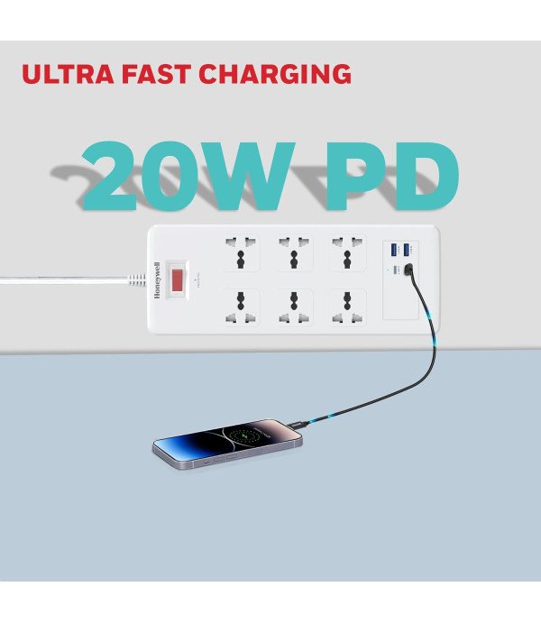 HONEY WELL 6 OUT SURGE PROTECTOR WITH 2 TYPEC WITH PD & 2