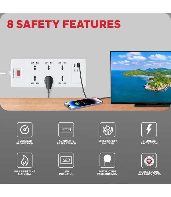 HONEY WELL 6 OUT SURGE PROTECTOR WITH 2 TYPEC WITH PD & 2