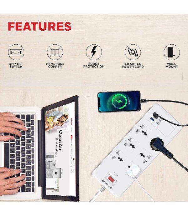 HONEY WELL 6 OUT SURGE PROTECTOR WITH 2 TYPEC WITH PD & 2