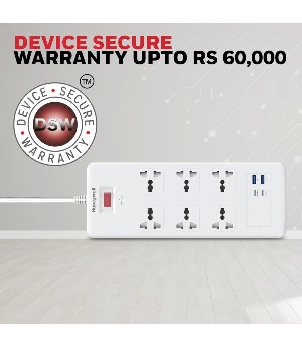 HONEY WELL 6 OUT SURGE PROTECTOR WITH 2 TYPEC WITH PD & 2