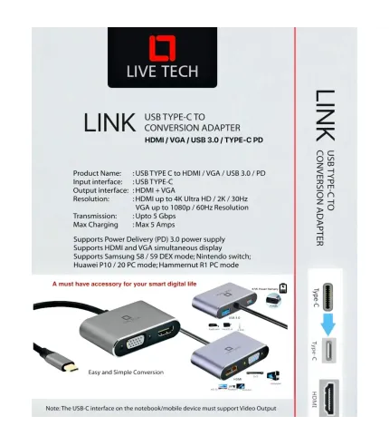 LIVETECH TYPEC 4IN1 CONVERTOR HDMI/VGA/USB3.0 - LINK