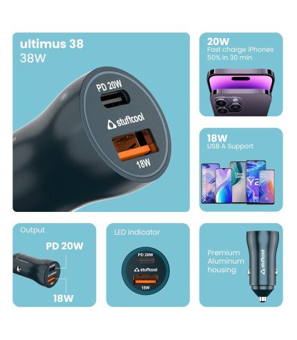 STUFFCOOL DUAL PORT FAST CAR CHARGER ULTIMUS38