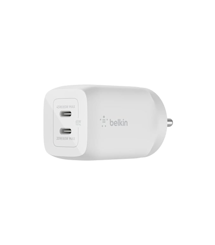 BELKIN ADAPTOR 65W DUAL USBC GAN WCH013ZBWH