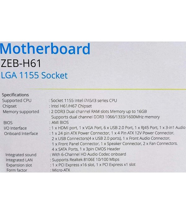 ZEB MOTHERBOARD H61