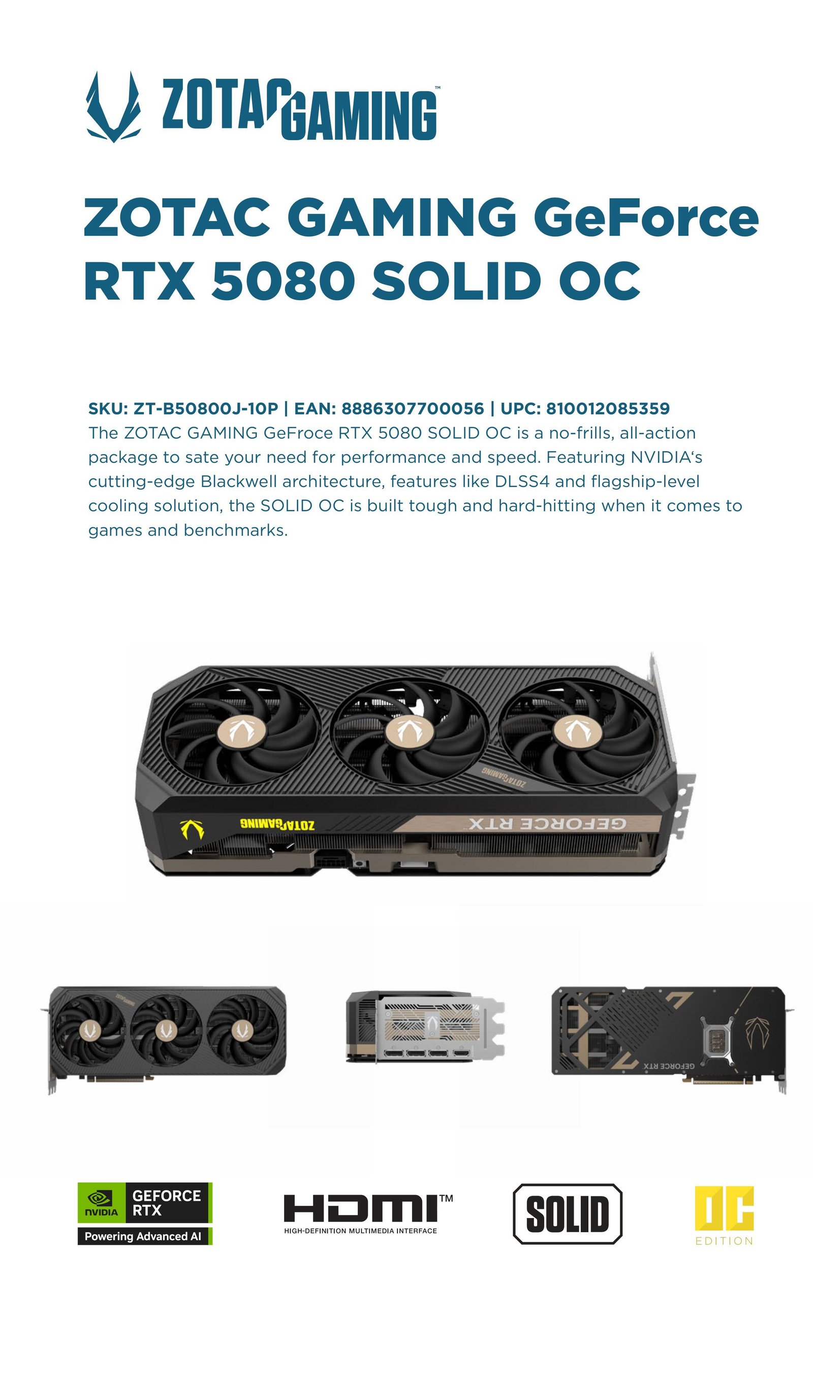 ZOTAC GAMING GeForce RTX 5080 SOLID OC